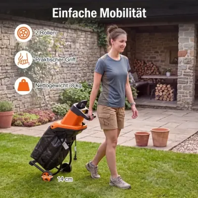 Elektrický zahradní drtič 2500 W, drtič s noži pro větve do 45 mm, poměr drcení 21:1, oranžový