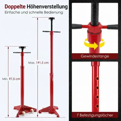 Podpěrný stojan s možností zvednutí 750 kg, výškově nastavitelný 97,5–191,5 cm, červený