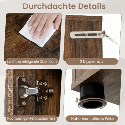 Koupelnová skříňka ve venkovském stylu s posuvnými dvířky a otevřeným prostorem, 60 x 30 x 150 cm, Kaffee