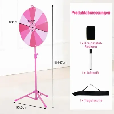 Kolo štěstí 60 cm s 12 přihrádkami a skládacím výškově nastavitelným stativem, růžové