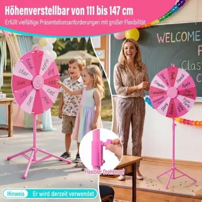 Kolo štěstí 60 cm s 12 přihrádkami a skládacím výškově nastavitelným stativem, růžové