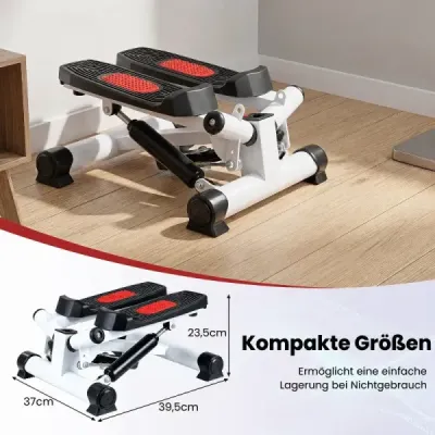Mini stepper pro domácí použití s odporovými pásky, nosnost až 75 kg, rozměry 37 x 39,5 x 23,5 cm