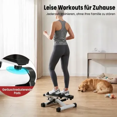 Mini stepper pro domácí použití s odporovými pásky, nosnost až 75 kg, rozměry 37 x 39,5 x 23,5 cm