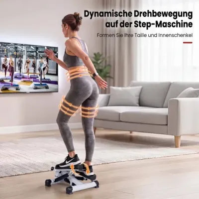 Mini stepper pro domácí použití s odporovými pásky, nosnost až 75 kg, rozměry 37 x 39,5 x 23,5 cm