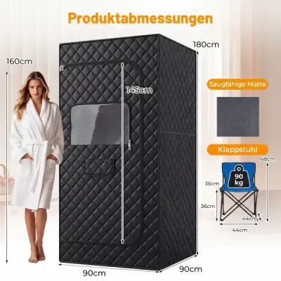Infračervená sauna s 6stupňovým nastavením teploty, dálkovým ovládáním a 9 časovými režimy, rozměry 90 x 90 x 180 cm