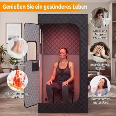 Infračervená sauna s 6stupňovým nastavením teploty, dálkovým ovládáním a 9 časovými režimy, rozměry 90 x 90 x 180 cm