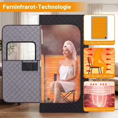 Infračervená sauna s 6stupňovým nastavením teploty, dálkovým ovládáním a 9 časovými režimy, rozměry 90 x 90 x 180 cm