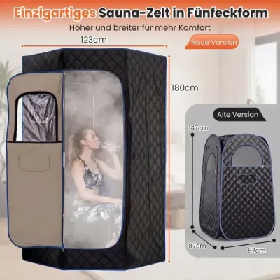 Parná sauna – přenosná domácí sauna s 9 teplotními stupni, saunový stan s dálkovým ovládáním a časovačem, černá