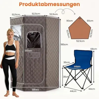Přenosná parní sauna pro domácí použití s 9 teplotními stupni, saunový stan s dálkovým ovládáním a časovačem, šedá