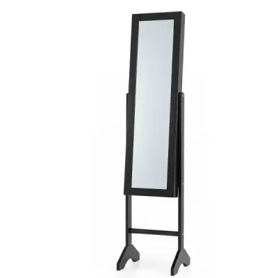 Skříňka na šperky 2 v 1 s robustním dřevěným rámem, celotělovým zrcadlem a 3 policemi, 35 x 34 x 154 cm, černá
