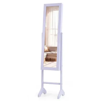 Skříňka na šperky 2 v 1 s robustním dřevěným rámem, celotělovým zrcadlem a 3 policemi, 35 x 34 x 154 cm, fialová
