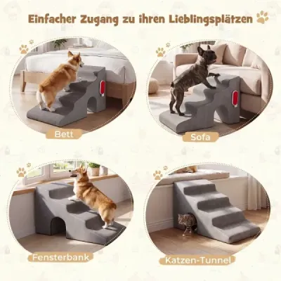 Schody pro psy, 4 stupně, schody pro domácí mazlíčky, výška 43 cm, s otvorem a omyvatelným potahem, šedé