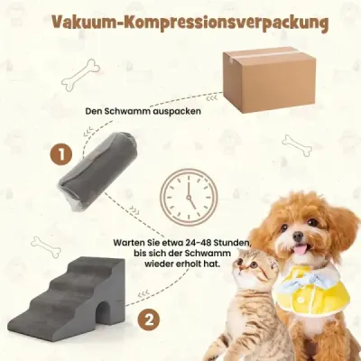 Schody pro psy, 4 stupně, schody pro domácí mazlíčky, výška 43 cm, s otvorem a omyvatelným potahem, šedé