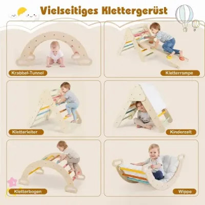 Dřevěná lezecká sada 3 v 1 ve stylu Montessori – herní sada pro děti od 1 roku – barevná lezecká sestava
