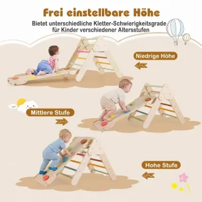 Dřevěná lezecká sada 3 v 1 ve stylu Montessori – herní sada pro děti od 1 roku – barevná lezecká sestava