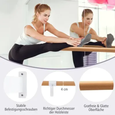 SP37861WH 120 cm dlouhá dřevěná baletní tyč včetně vzdálenosti od zdi montáž na stěnu taneční tyč natural SKLADEM