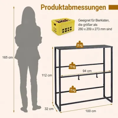Regál na bedny s nápoji pro 6 beden – kovový regál na nápoje s otevřenou odkládací přihrádkou a 2 hlavními přihrádkami