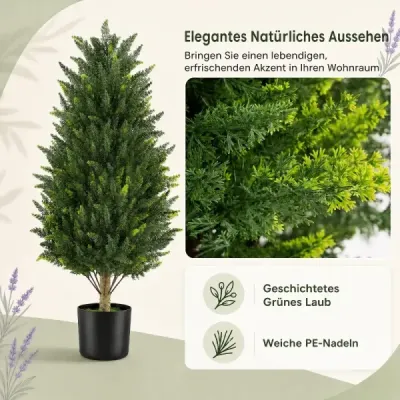Umělý cypřiš, 92 cm, umělá rostlina s mechem a cementem, naplněný květináč, odolný proti povětrnostním vlivům, 2 kusy