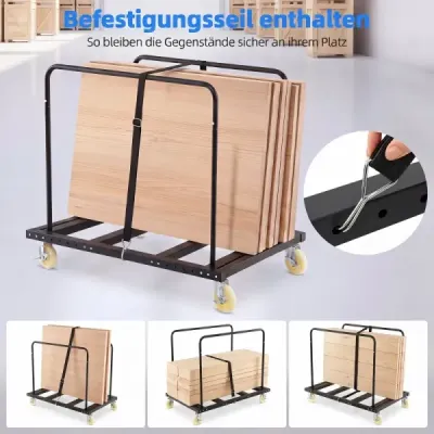 Vozík na desky s aretovatelnými kolečky a brzdou přepravní vozík s ocelovým rámem s nosností až 815 kg
