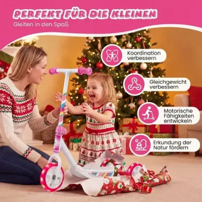 Dětská tříkolová koloběžka s LED koly, protiskluzovou nášlapnou plochou, nosností 20 kg, růžová