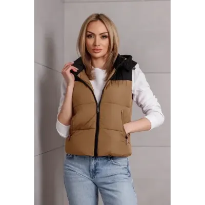 Krátká dámská vesta s kapucí MODA9112 modro-černá