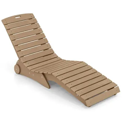Sada 2 lehátek z HDPE, ergonomická zahradní lehátka ve tvaru S, plážová lehátka odolná vůči povětrnostním vlivům s kolečky, hnědé