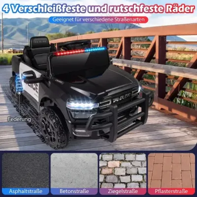 12V dětské elektrické auto s dálkovým ovládáním, blikajícím modrým světlem a originálními zvuky sirény, černé