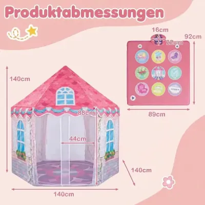 Dětský stan v provedení „Princezninův hrad“ pro děti od 3 let – herní stan se závěsy a taneční podložkou, růžový