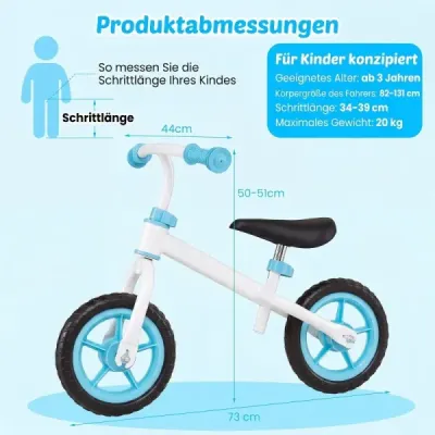 Dětské odrážedlo s výškově nastavitelným řídítkem pro děti od 3 let, nosnost 20 kg, modré