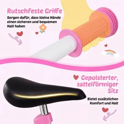 Dětské odrážedlo s výškově nastavitelným řídítkem pro děti od 3 let, nosnost 20 kg, růžové