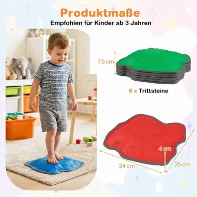Balancovací kameny pro děti od 3 let, 6dílná sada, kameny s protiskluzovou podložkou z TPE, stohovatelné
