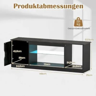 Televizní skříňka s odkládací plochou a 3 otevřenými přihrádkami, až pro 65 palců, černá