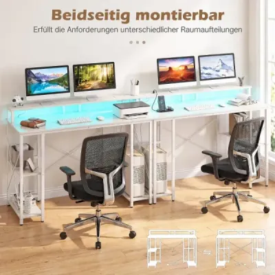 Computertisch mit LED-Beleuchtung Steckdosen & Monitorständer 120 x 50 x 87 cm Weiß