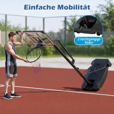Basketbalový koš s PE deskou, venkovní basketbalový systém, 215-260 cm, výškově nastavitelný v 8 směrech