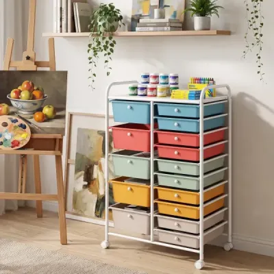 Vozík s 15 stohovatelnými zásuvkami a úchyty – zásuvkový vozík 63 x 38 x 96 cm Macaron