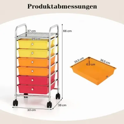 Vozík se 6 stohovatelnými zásuvkami a hladce se pohybujícími kolejnicemi – barevný vozík „Douha“