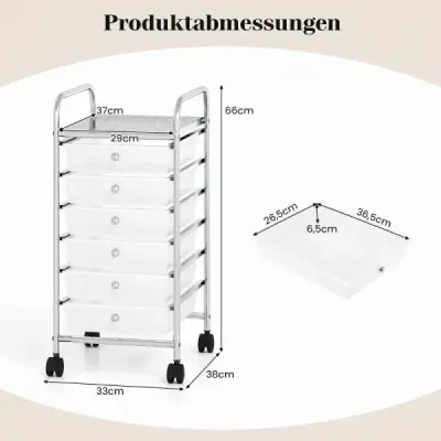 Vozík se 6 stohovatelnými zásuvkami a hladce se pohybujícími kolejnicemi – bílý pojízdný kontejner