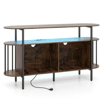 Stojan na gramofon s nabíjecí stanicí a barevnými LED diodami, 140 x 40 x 76 cm, rustikální hnědá