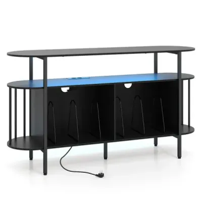 Stojan na gramofon s nabíjecí stanicí a barevnými LED diodami, 140 x 40 x 76 cm, černý