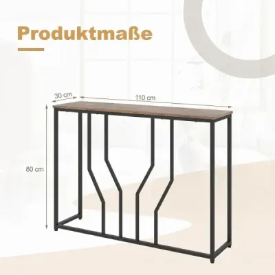 Úzký kovový konzolový stolek s protiskluzovými prvky 110 x 30 x 80 cm, rustikální hnědá barva