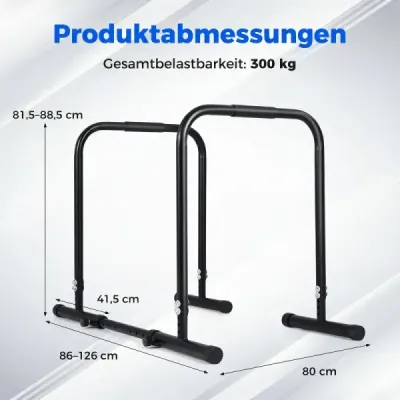 Dip Station, 4 úrovně výšky a 5 úrovní šířky, nastavitelná, celková nosnost až 300 kg, černá