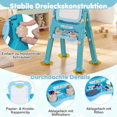 Dětský stojan 4 v 1, výškově nastavitelný, oboustranný s magnetickou tabulí, otočný o 360°, zelený