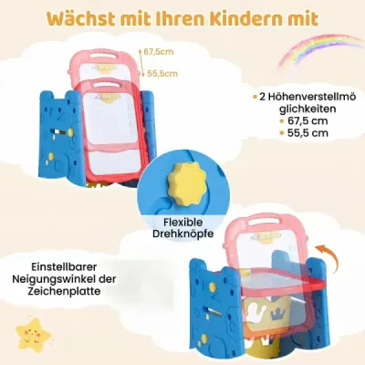 Malířský stojan 3 v 1 pro děti s policí na knihy, oboustranná dětská tabule s křídovou tabulí, červená a modrá