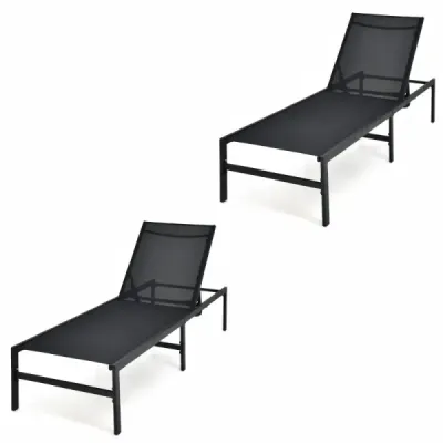 Sada 2 kusů lehátek do exteriéru, nastavitelné lehátko 64 x 198 x 67–103 cm, černé