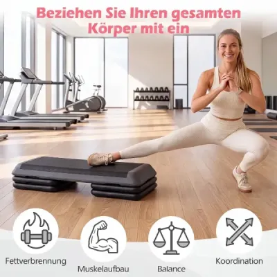 Aerobní stepper s nastavitelnou výškou, fitness stepper se 4 opěrnými bloky, strukturovaný povrch, šedý
