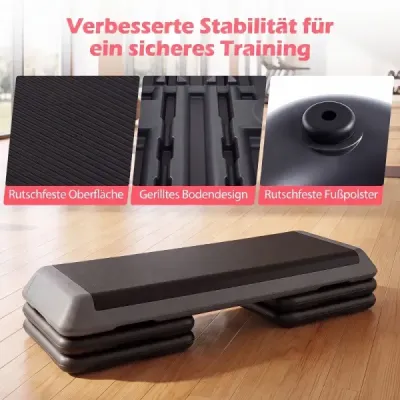 Aerobní stepper s nastavitelnou výškou, fitness stepper se 4 opěrnými bloky, strukturovaný povrch, šedý