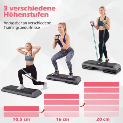 Aerobní stepper s nastavitelnou výškou, fitness stepper se 4 opěrnými bloky, strukturovaný povrch, šedý
