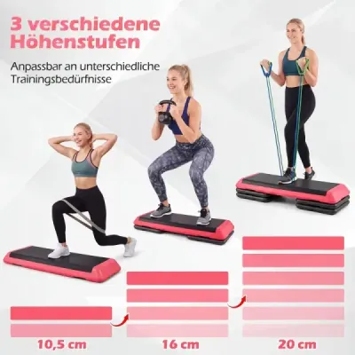 Aerobní stepper s nastavitelnou výškou, fitness stepper se 4 opěrnými bloky, strukturovaný povrch, červený