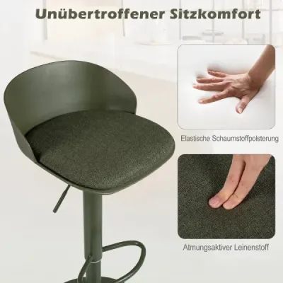 Sada 2 barových židlí, otočné o 360°, výškově nastavitelné, nosnost 150 kg, rozměry 42 x 42 x 75–96,5 cm, zelené