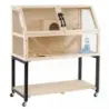 Dřevěná klec pro křečky s kolečky a průhlednými akrylovými deskami, dvoupatrová klec pro hlodavce, 87 x 42 x 101 cm, přírodní